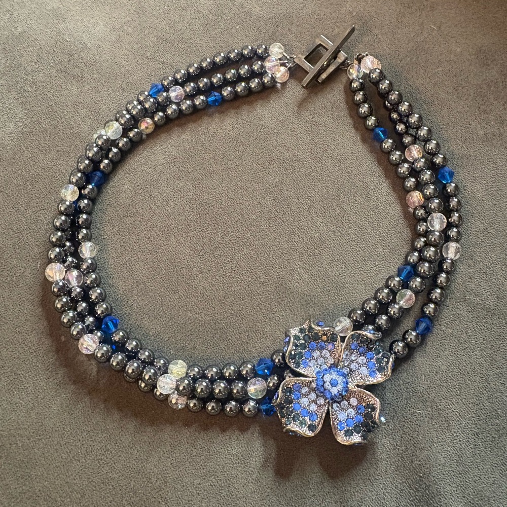 Statement Piece Necklace with Blue Flower